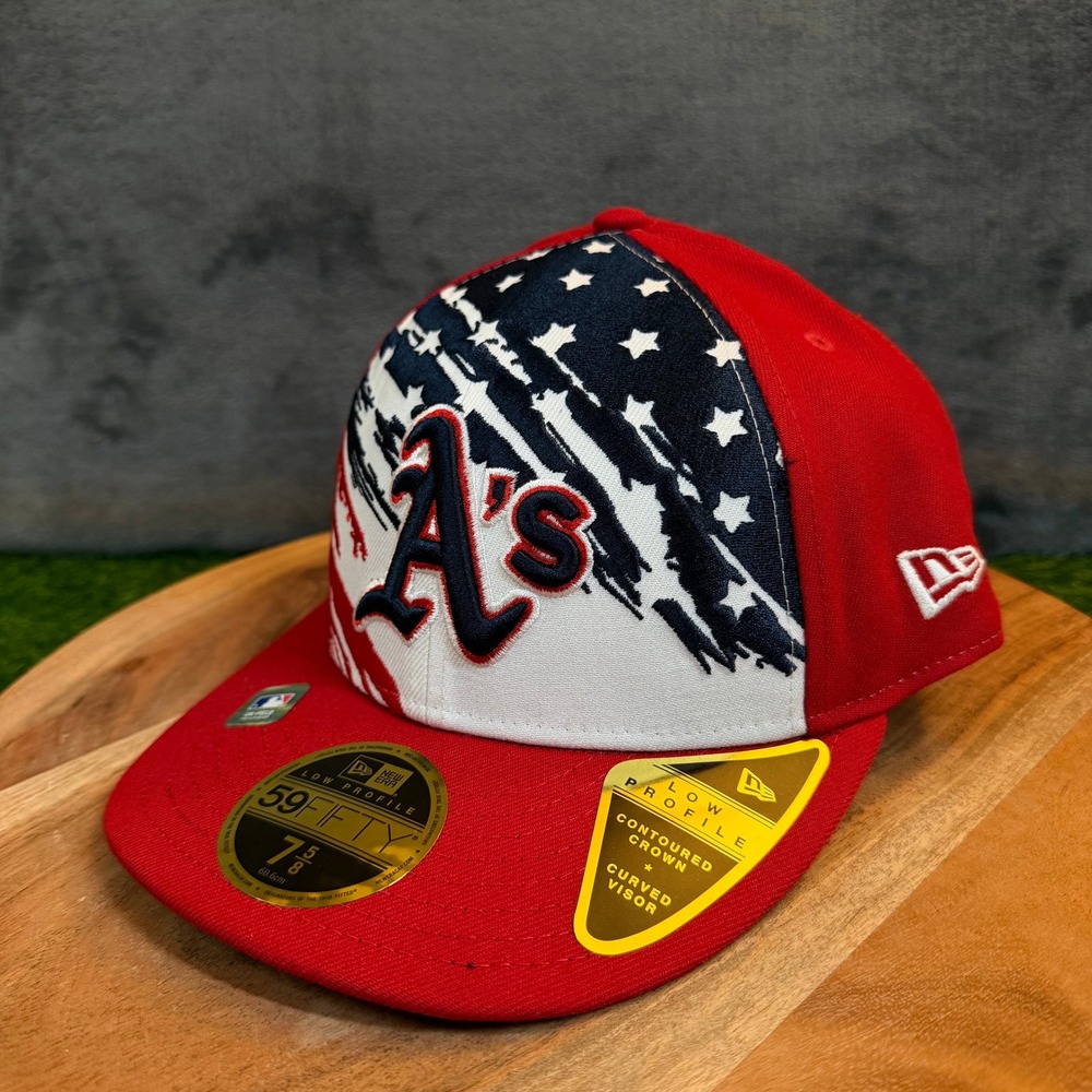 New Era 59FIFTY Low Profile Oakland Athletics Hat Mens 7 5/8 Red USA Flag‎ MLB